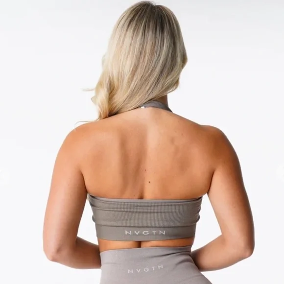 Taupe Limitless Ribbed Seamless Halter Bra Size Large - Picture 2 of 5